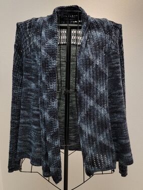 Open-Front Blue Marled Women's Sweater Cardigan